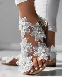 Toe Ring Flower Design Flat Sandals