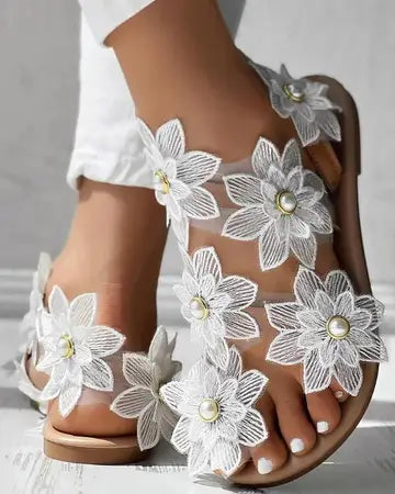 Toe Ring Flower Design Flat Sandals Luxurious Weddings