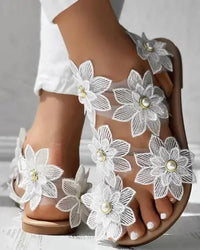 Toe Ring Flower Design Flat Sandals