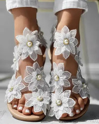 Toe Ring Flower Design Flat Sandals