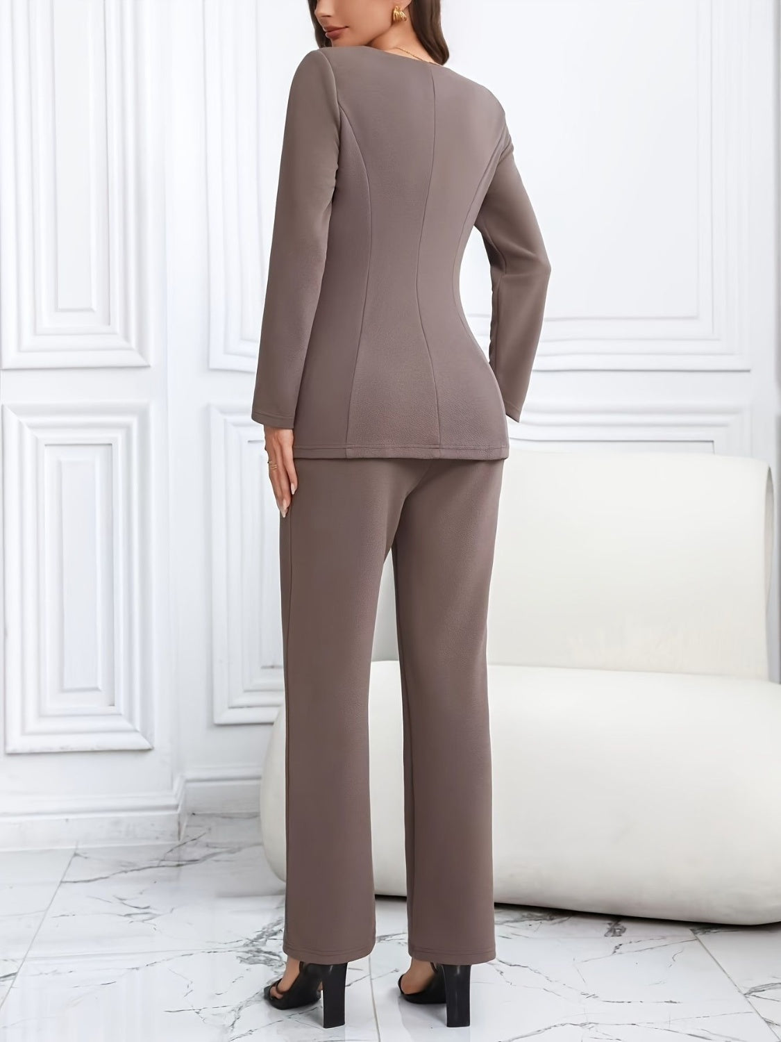 Square Neck Button Up Blazer and Pants Set pants sets Luxurious Weddings