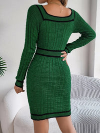 Contrast Trim Long Sleeve Sweater Dress Cardigan Luxurious Weddings