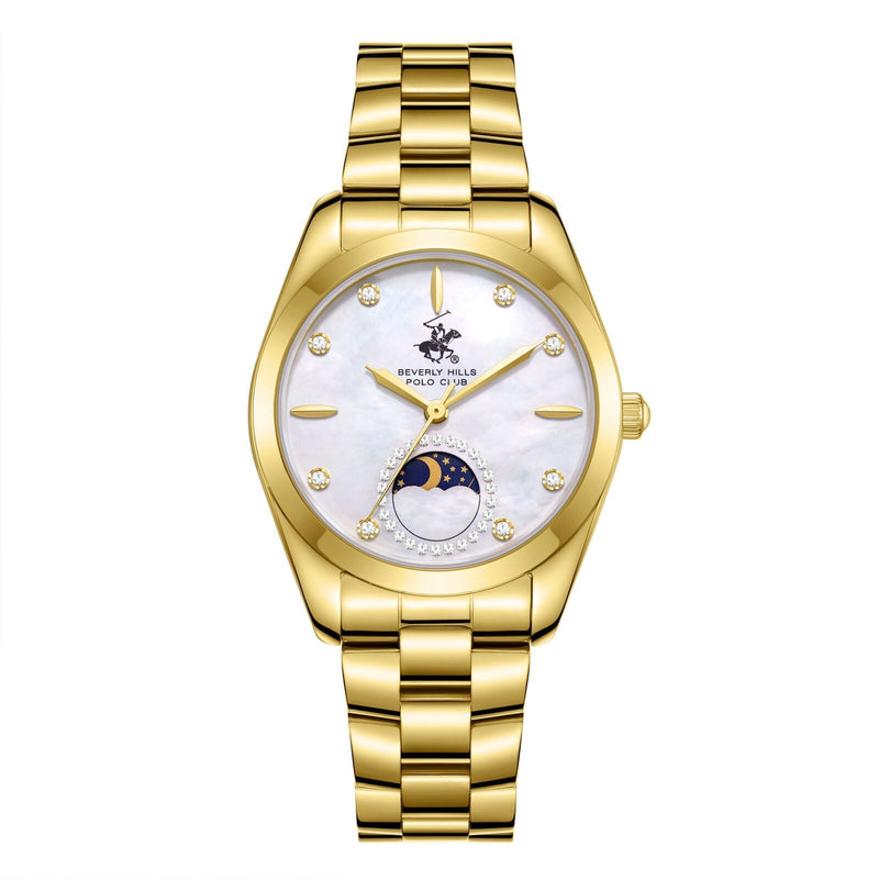 Beverly Hills Polo Club Gold Ladies Watch - BP3833X.120 with a gold bracelet and mother-of-pearl dial.