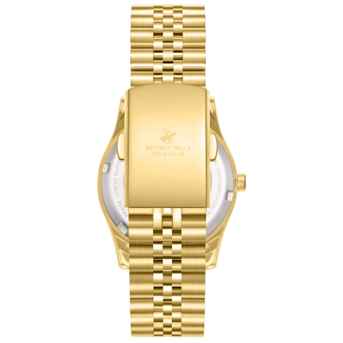 Beverly Hills Polo Club Gold Stainless Steel Ladies Watch - BP3169C.121 back view with gold bracelet.