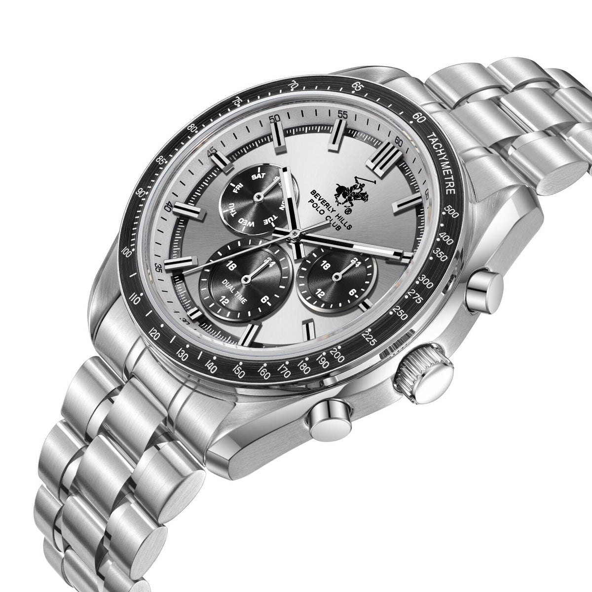 Beverly Hills Polo Club Silver Men's Watch - BP3814X.330 with stainless steel band and silver dial.