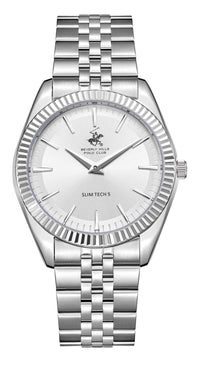 Beverly Hills Polo Club Silver Men's Watch - BP3830X.330 with silver bracelet and white dial.