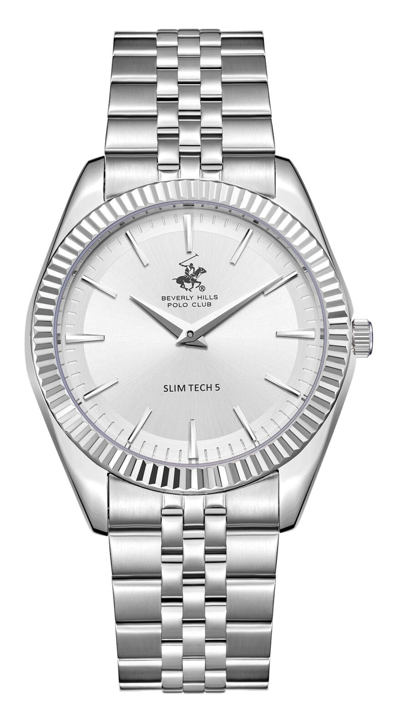 Beverly Hills Polo Club Silver Men's Watch - BP3830X.330 with silver bracelet and white dial.