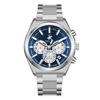 Beverly Hills Polo Club Silver Men's Watch - BP3831X.390 with blue dial and silver stainless steel bracelet.