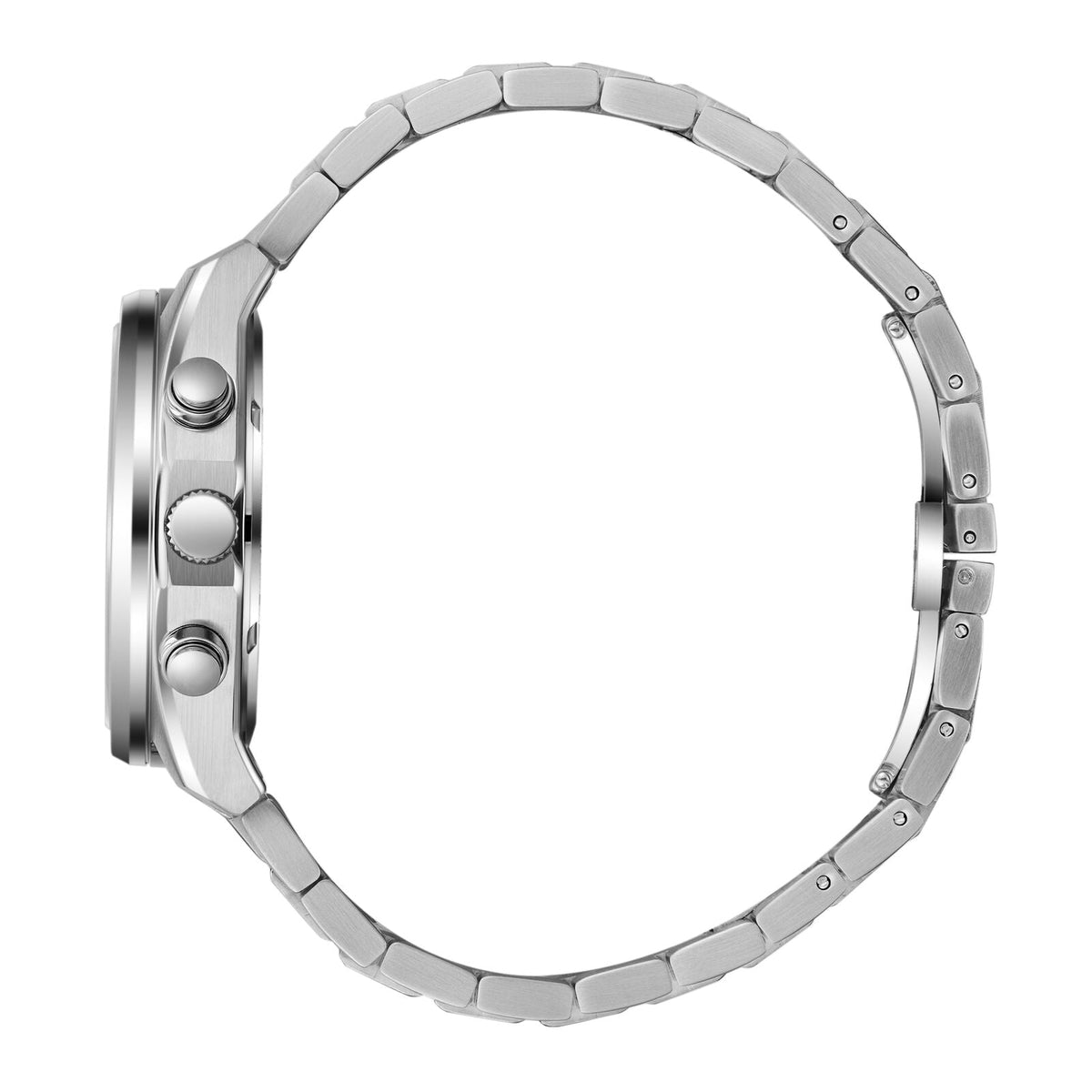 Beverly Hills Polo Club Silver Men's Watch - BP3831X.390 side view showcasing the stylish metal band and watch face details.