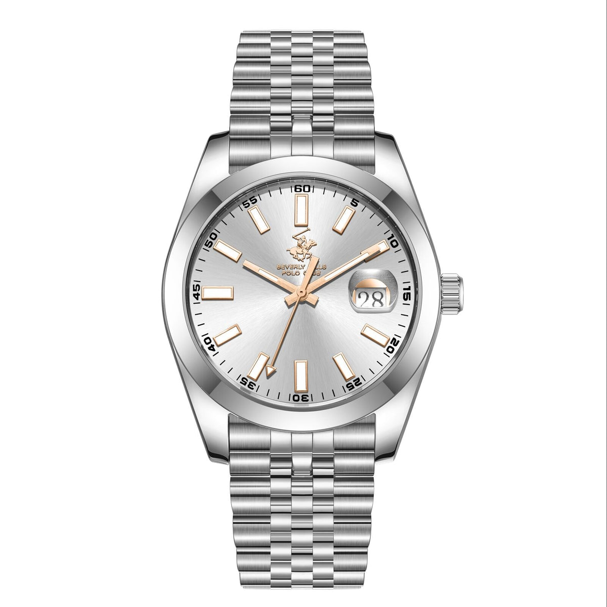 Beverly Hills Polo Club Silver Stainless Steel Men's Watch - BP3810X.330 on a silver bracelet, designer watches for luxurious weddings nz.