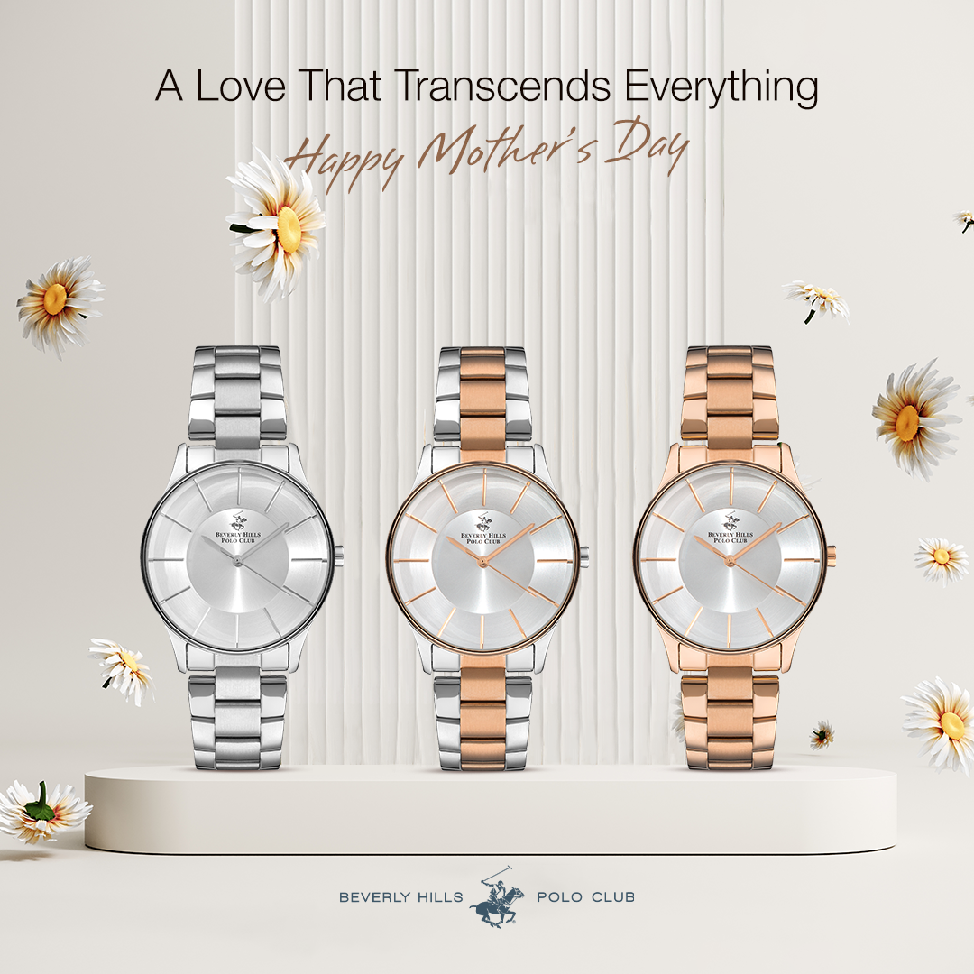 BEVERLY HILLS POLO CLUB Women's Analog Silver Sunray Dial Watch – BP3286X.430 trio display for Mother's Day.