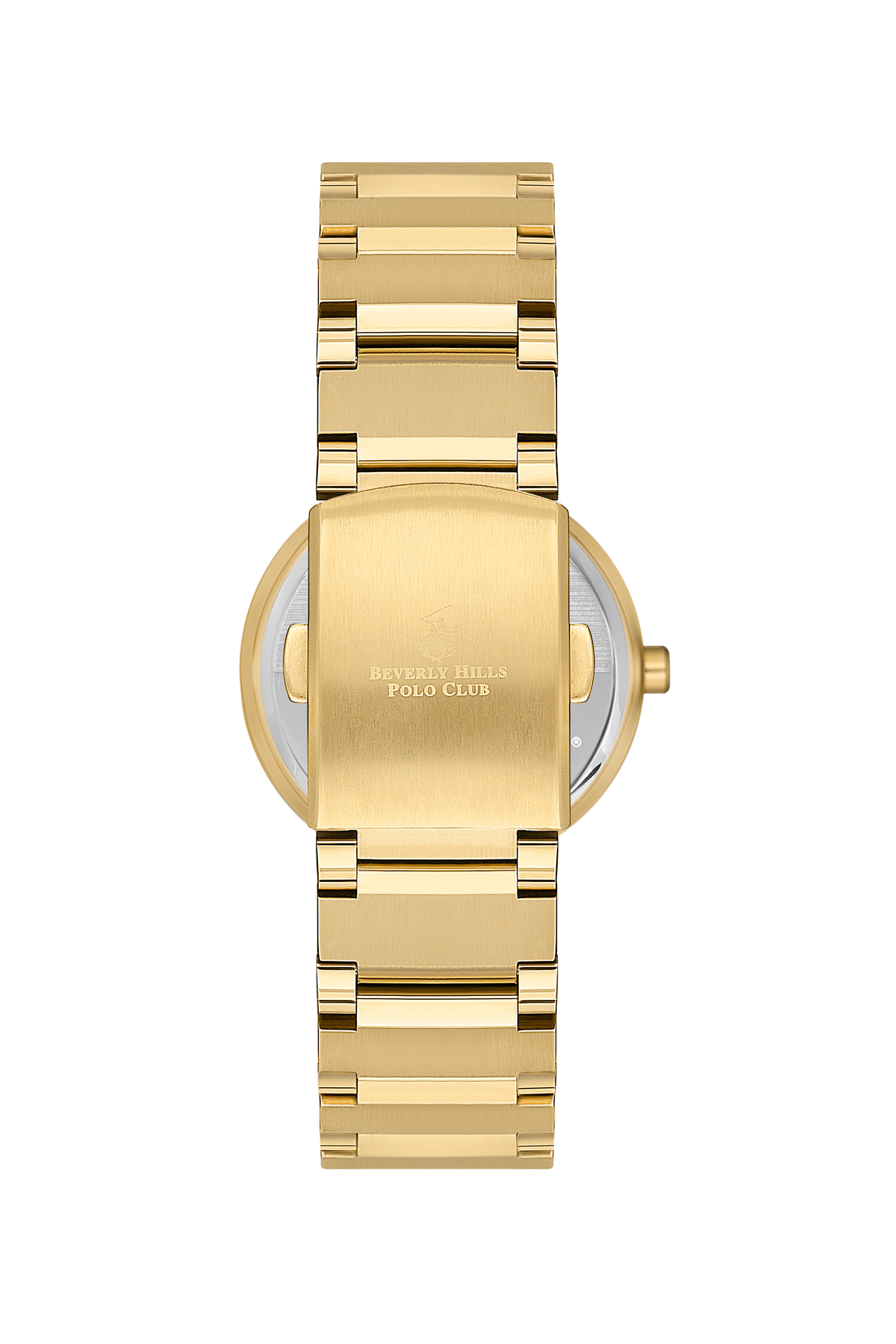 BEVERLY HILLS POLO CLUB Women’s Gold Diamond Watch – BP3568X.120 back view showing gold bracelet and logo.
