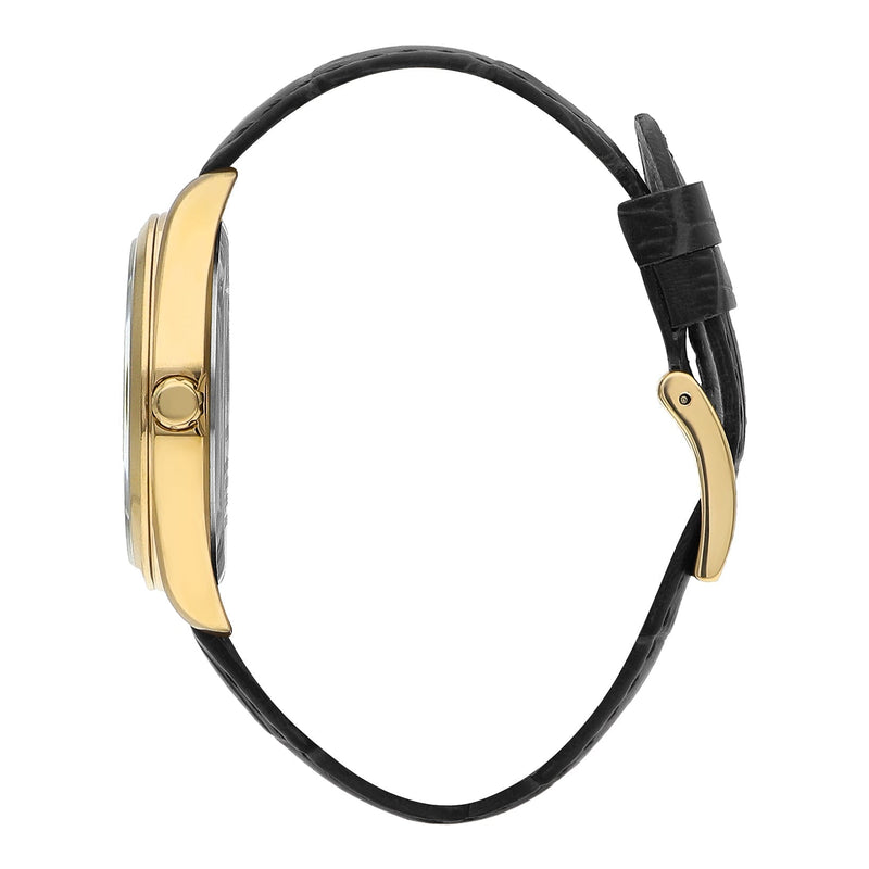 BEVERLY HILLS POLO CLUB Women’s Leather Diamond Watch – BP3339X.130 side view with black strap and gold accents.