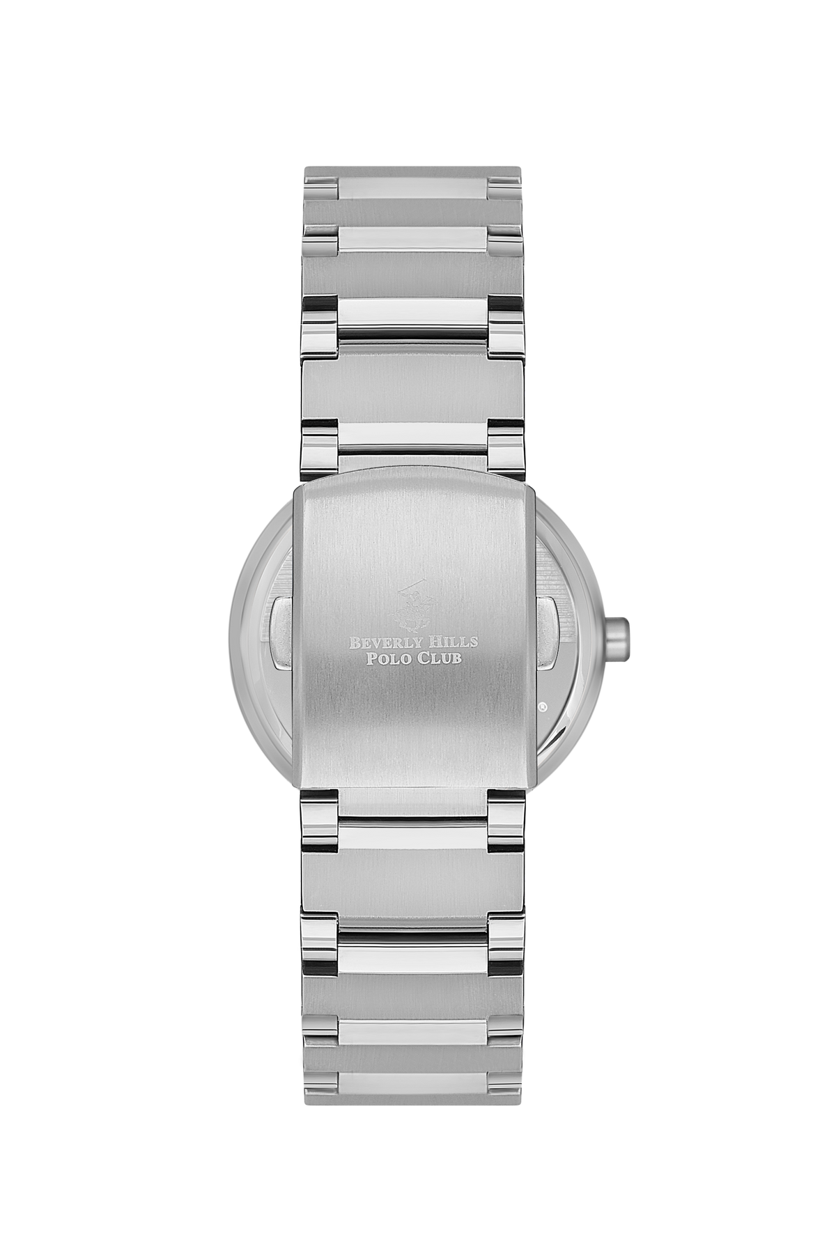 BEVERLY HILLS POLO CLUB Women’s Stainless Blue Dial Diamond Watch – BP3568X.390 back view with silver bracelet.