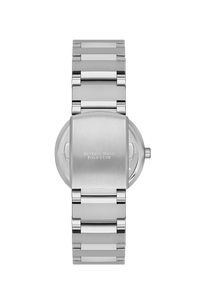 BEVERLY HILLS POLO CLUB Women’s Stainless Blue Dial Diamond Watch – BP3568X.390 back view with silver bracelet.