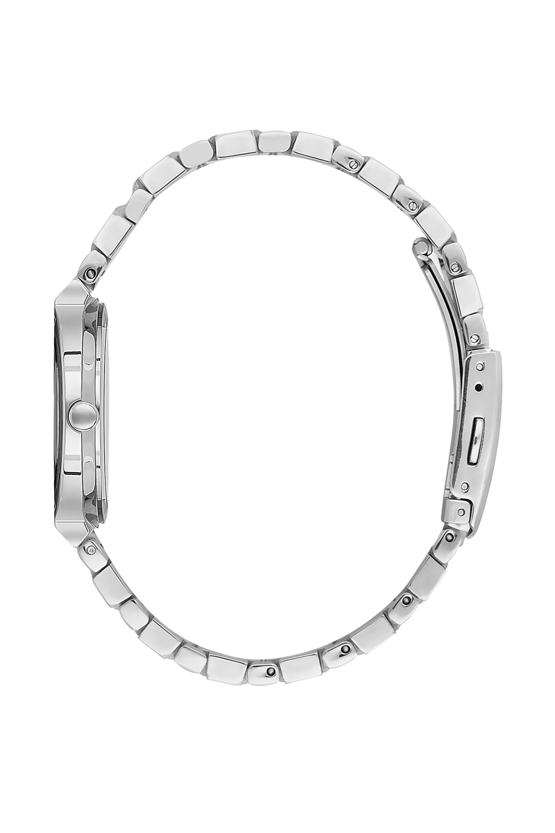 BEVERLY HILLS POLO CLUB Women’s Stainless Blue Dial Diamond Watch – BP3568X.390 side view showing silver bracelet.