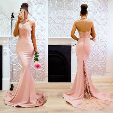 Sleeveless Halter Dress Lace Banquet Evening Dress Luxurious Weddings