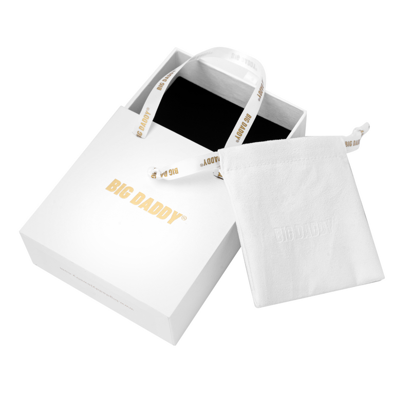 Big Daddy KING Iced Out Diamond Ring packaging with white gift bag and box.