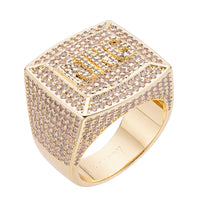 Big Daddy KING Iced Out Diamond Ring with luxurious 18K gold plating and stunning diamond-like finish.