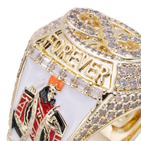 Big Daddy "Rich Forever" Baguette Diamond Ring featuring intricate design and luxurious gold plating.