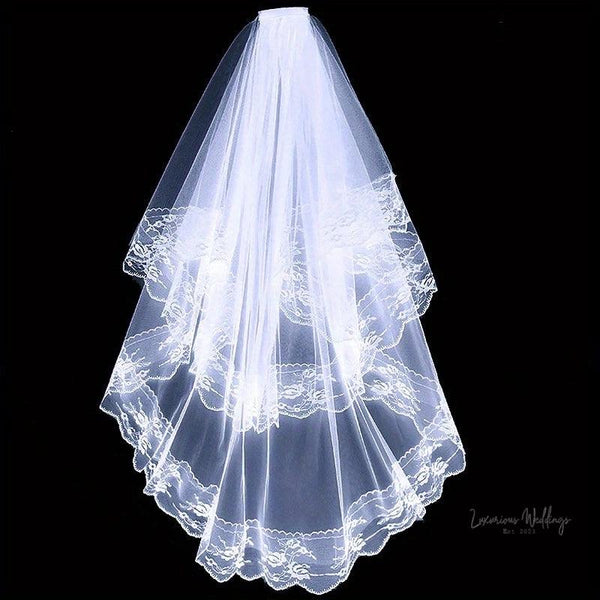 Black Bridal Wedding Veil - Floral Edge, Cathedral Length with Comb Luxurious Weddings