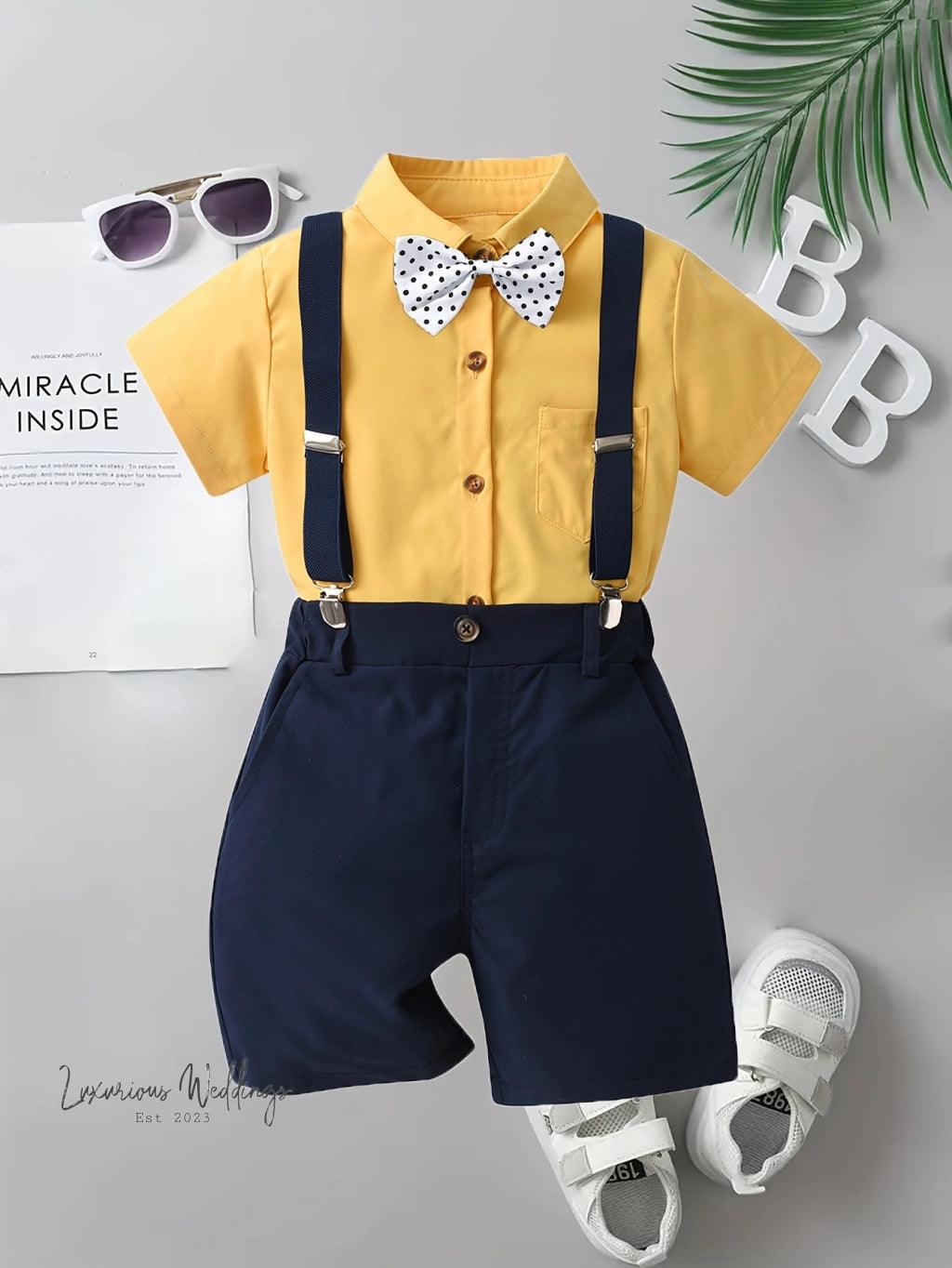 Boys Formal Outfit Set - Shirt, Bowtie, Pants, and Suspenders - Perfect for Weddings and Special Occasions - Luxurious Weddings
