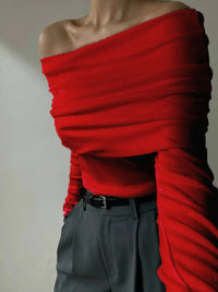 Off-Shoulder Long Sleeve Knit Top Sweater Luxurious Weddings