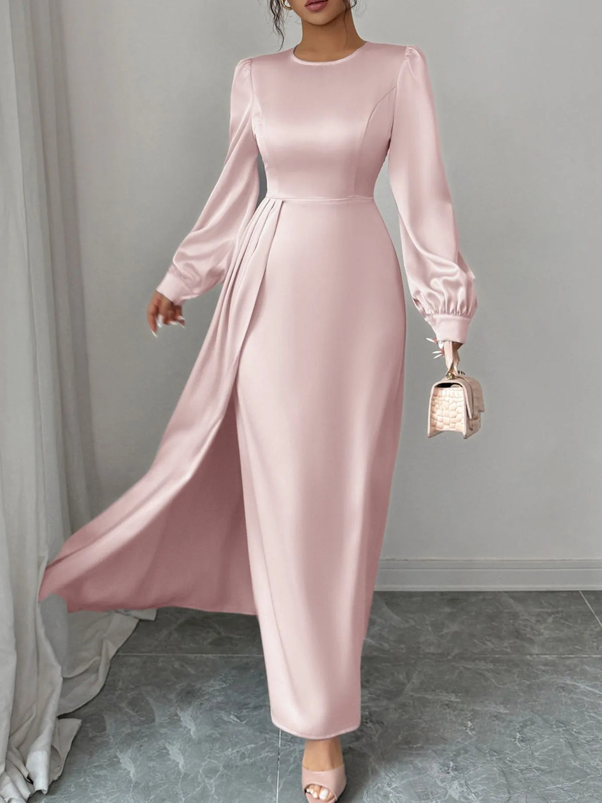 Satin Long Sleeve Maxi Dress Dresses Luxurious Weddings