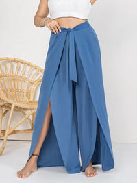 Plus Size Tied Slit Wide Leg Pants Plus size pants Luxurious Weddings