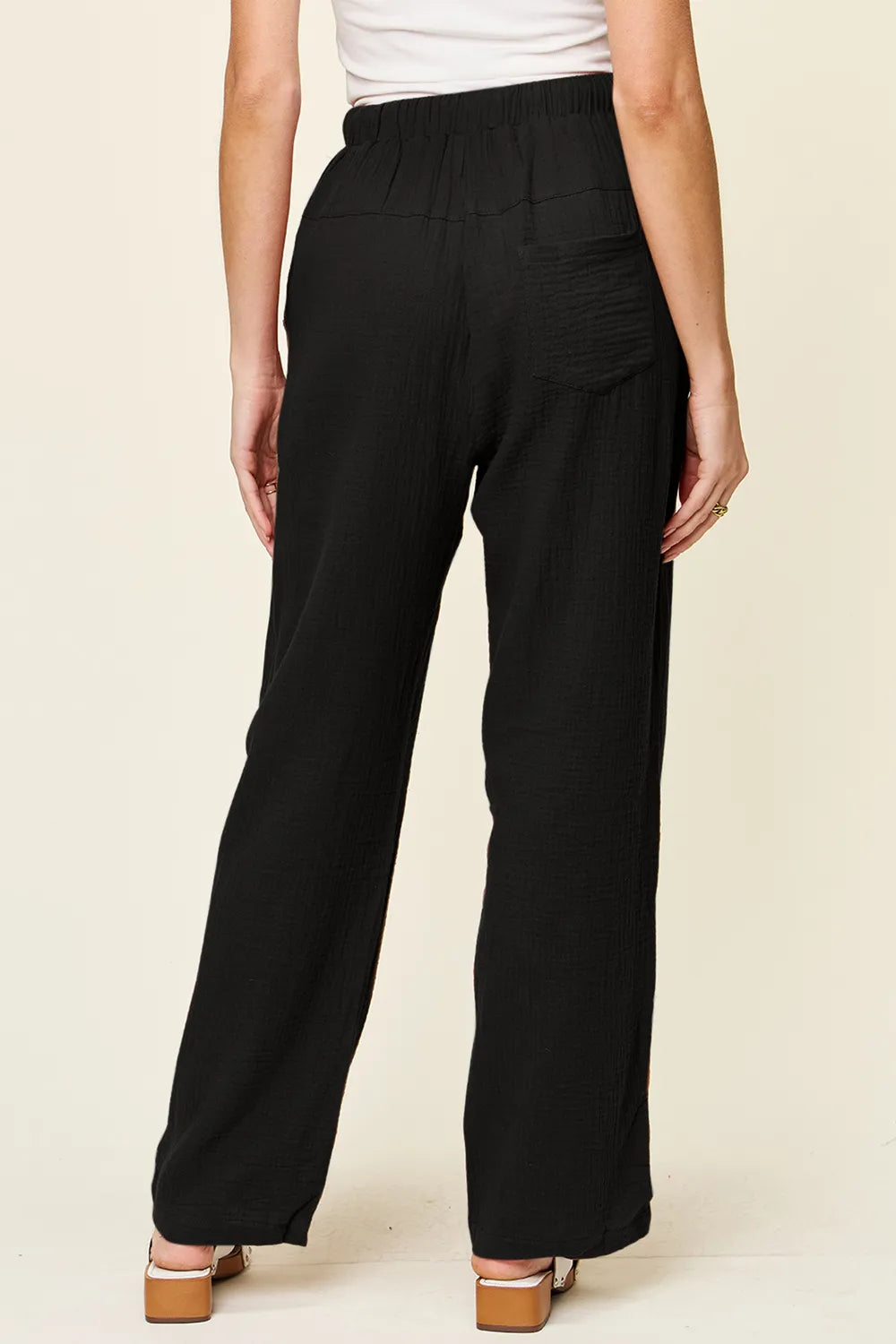 Double Take Full Size Texture Drawstring Straight Pants Pants Luxurious Weddings