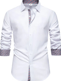 Men's Button-Down Shirt with Checkered Contrast Trim Shirt Luxurious Weddings