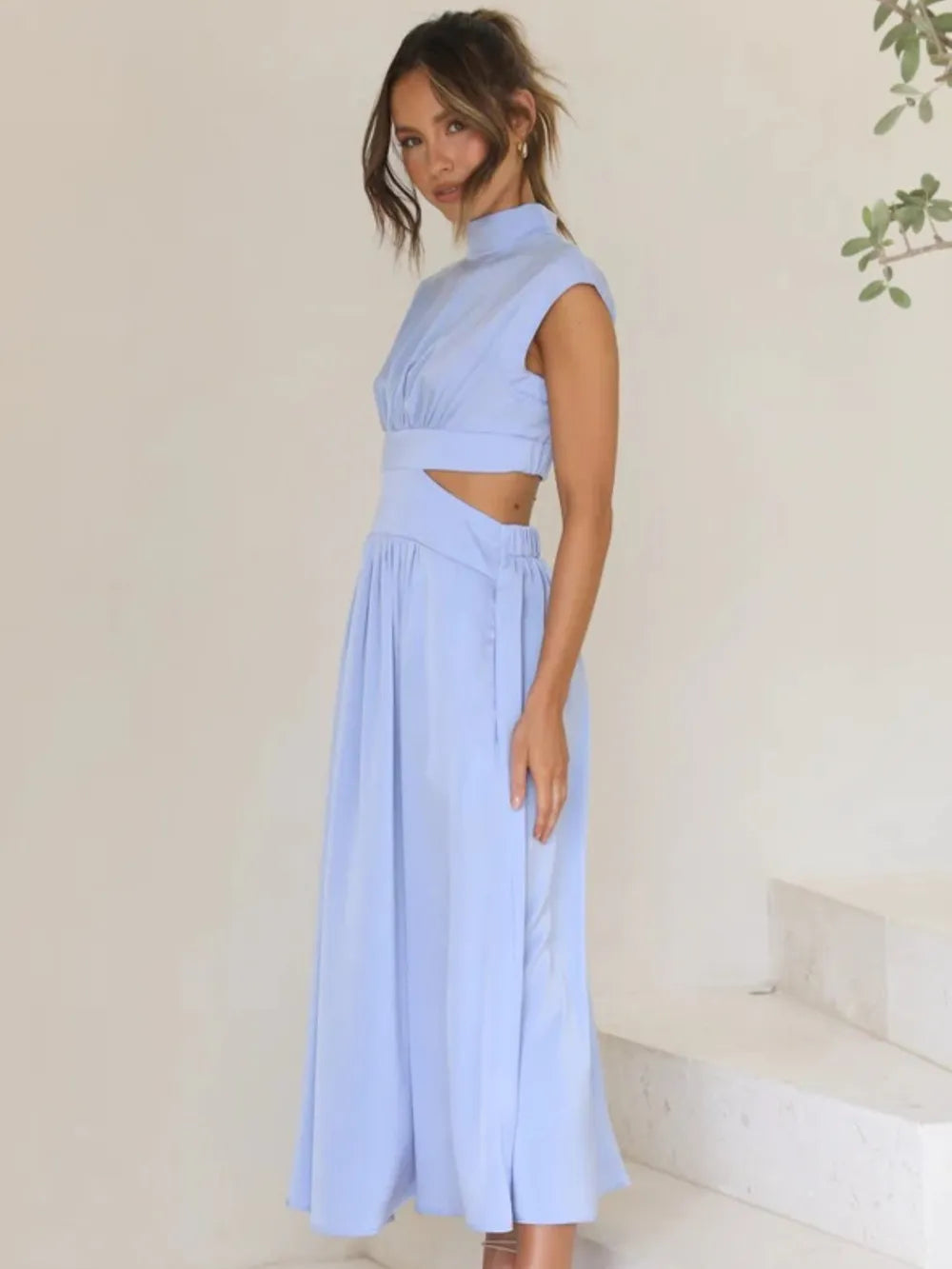 Cutout Mock Neck Sleeveless Ruched Dress Sleeveless dress Luxurious Weddings