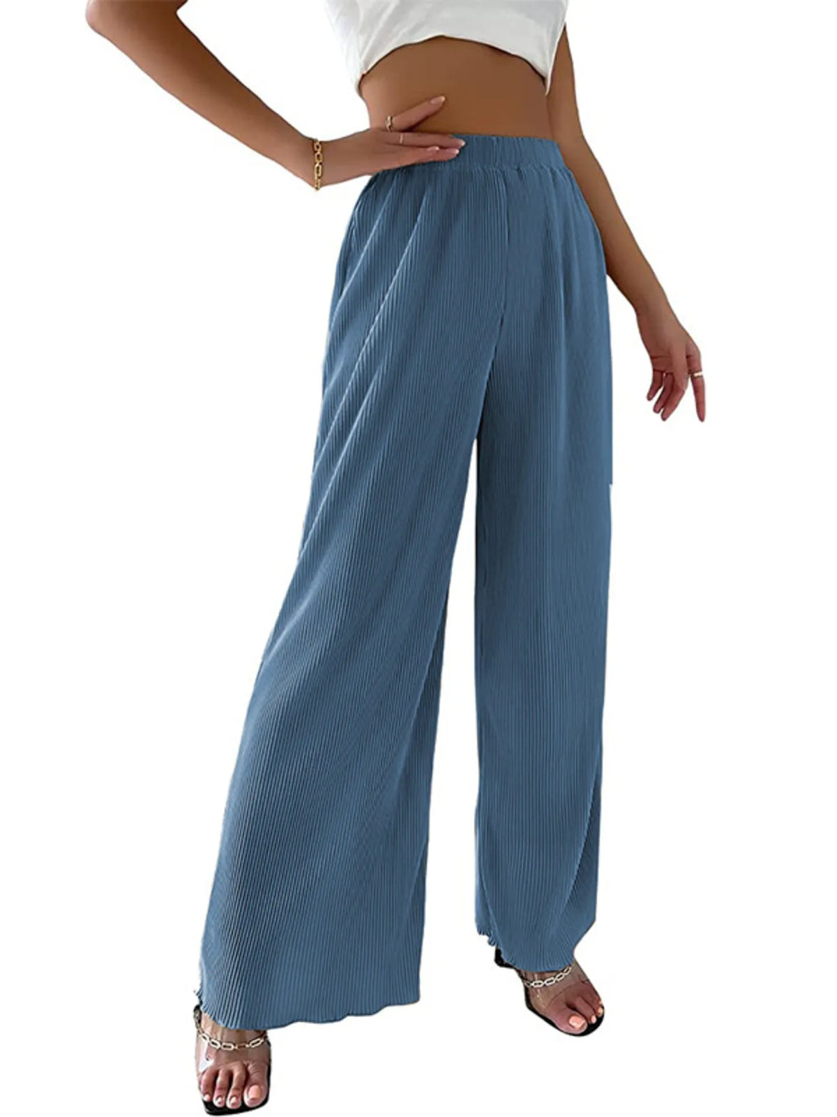 Full Size Elastic Waist Wide Leg Pants Plus Size Pants Luxurious Weddings