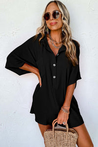 Black Half Button Collared Loose Romper Bottoms/Jumpsuits & Rompers Luxurious Weddings