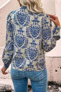 Sky Blue Bohemian Printed Bishop Sleeve Lace Shirt Tops/Blouses & Shirts Luxurious Weddings