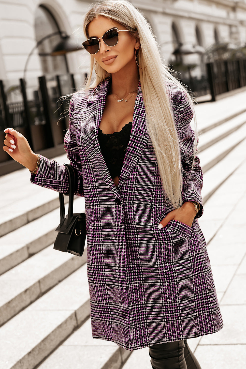 Plaid Lapel Collar Longline Blazer blazers Luxurious Weddings