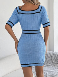Decorative Button Short Sleeve Sweater Dress Sweater Dress Luxurious Weddings