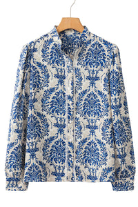 Sky Blue Bohemian Printed Bishop Sleeve Lace Shirt Tops/Blouses & Shirts Luxurious Weddings