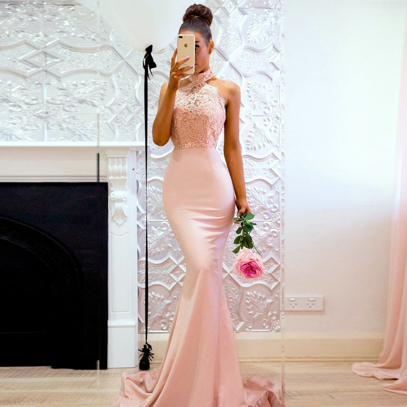 Sleeveless Halter Dress Lace Banquet Evening Dress Luxurious Weddings