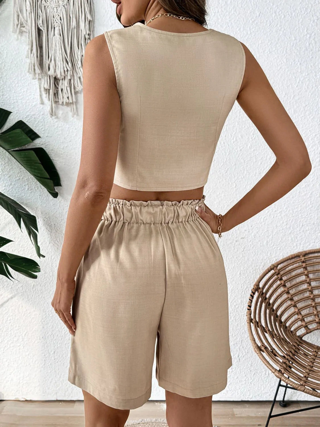 V-Neck Vest and Shorts Set Matching Sets Luxurious Weddings