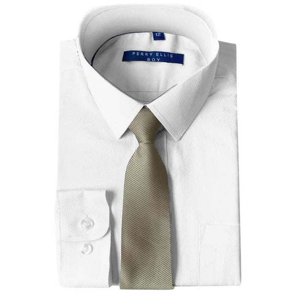 White Boys Dress Shirt, Solid Tan Tie Shirt Luxurious Weddings