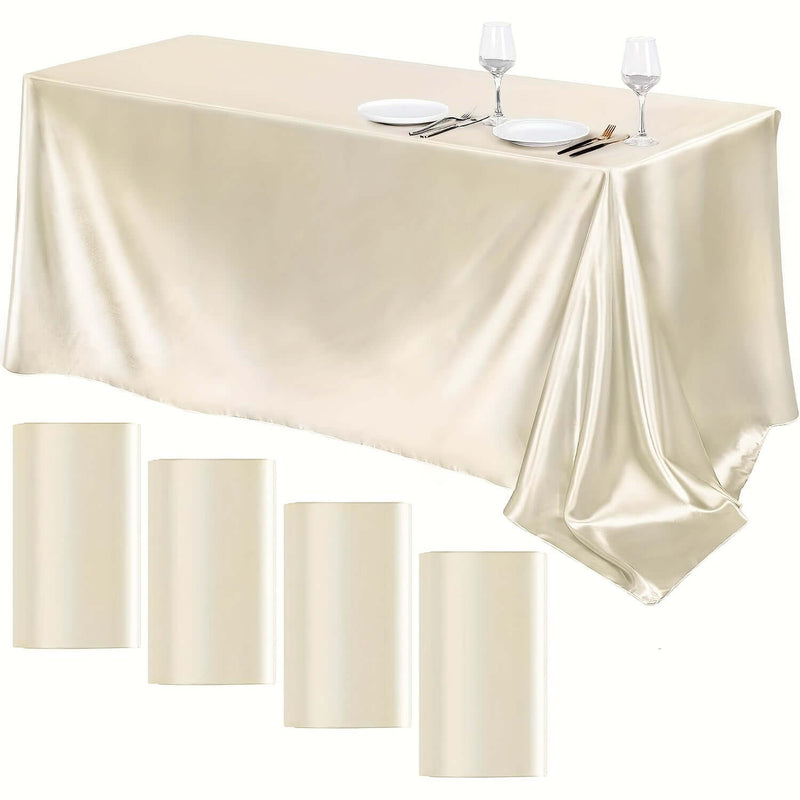 Elegant Golden Satin Tablecloth Overlay - 102 x 58\" Tablecloth Luxurious Weddings