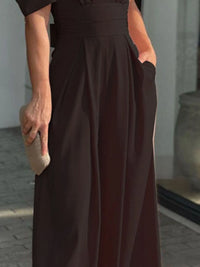 Full Size Cutout V-Neck Puff Sleeve Jumpsuit Plus Size Jumpsuits Luxurious Weddings