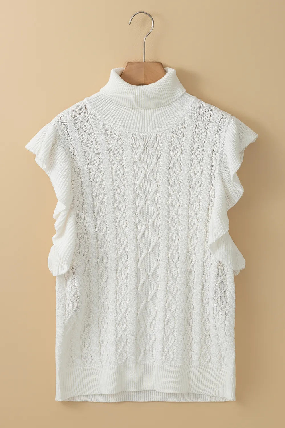 Cable-Knit Turtleneck Cap Sleeve Sweater Sweater Luxurious Weddings