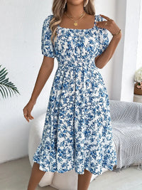 Ruffled Hem Floral Puff Sleeve Dress Dress Luxurious Weddings