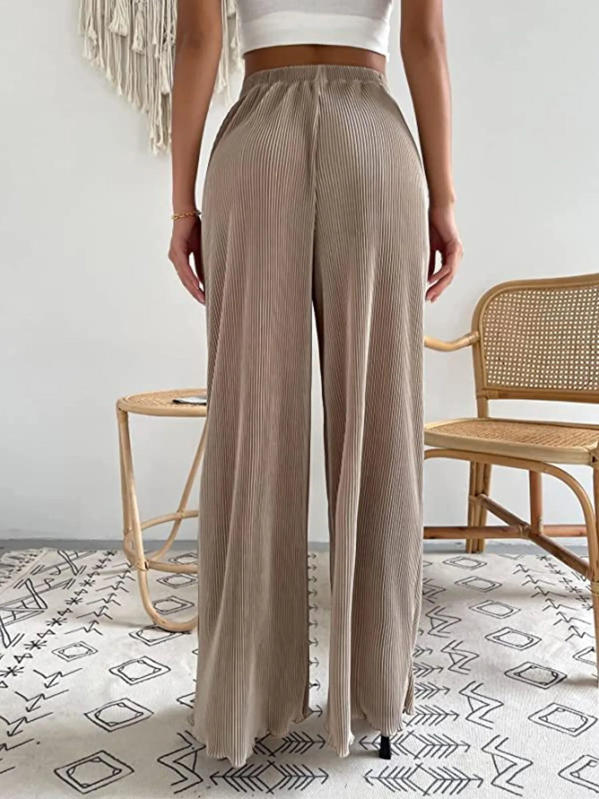 Full Size Elastic Waist Wide Leg Pants Plus Size Pants Luxurious Weddings
