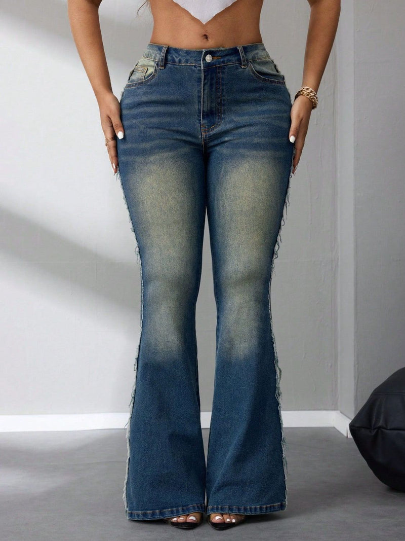 Side Raw Hem Flare Jeans Jeans Luxurious Weddings