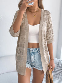 Openwork Open Front Half Sleeve Cardigan Cardigans Luxurious Weddings