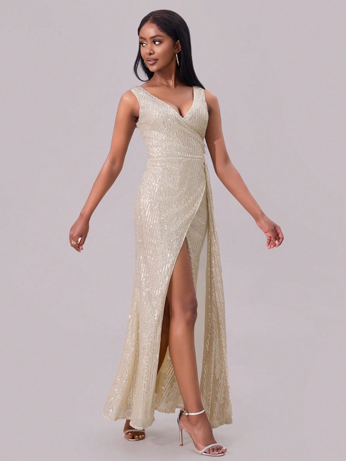 Slit Sequin Surplice Sleeveless Maxi Dress Ball gown Luxurious Weddings