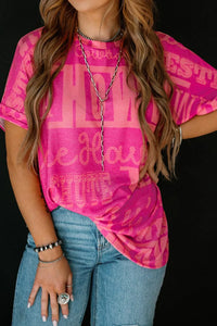 Letter Printed Round Neck Short Sleeve T-Shirt Tshirts Luxurious Weddings